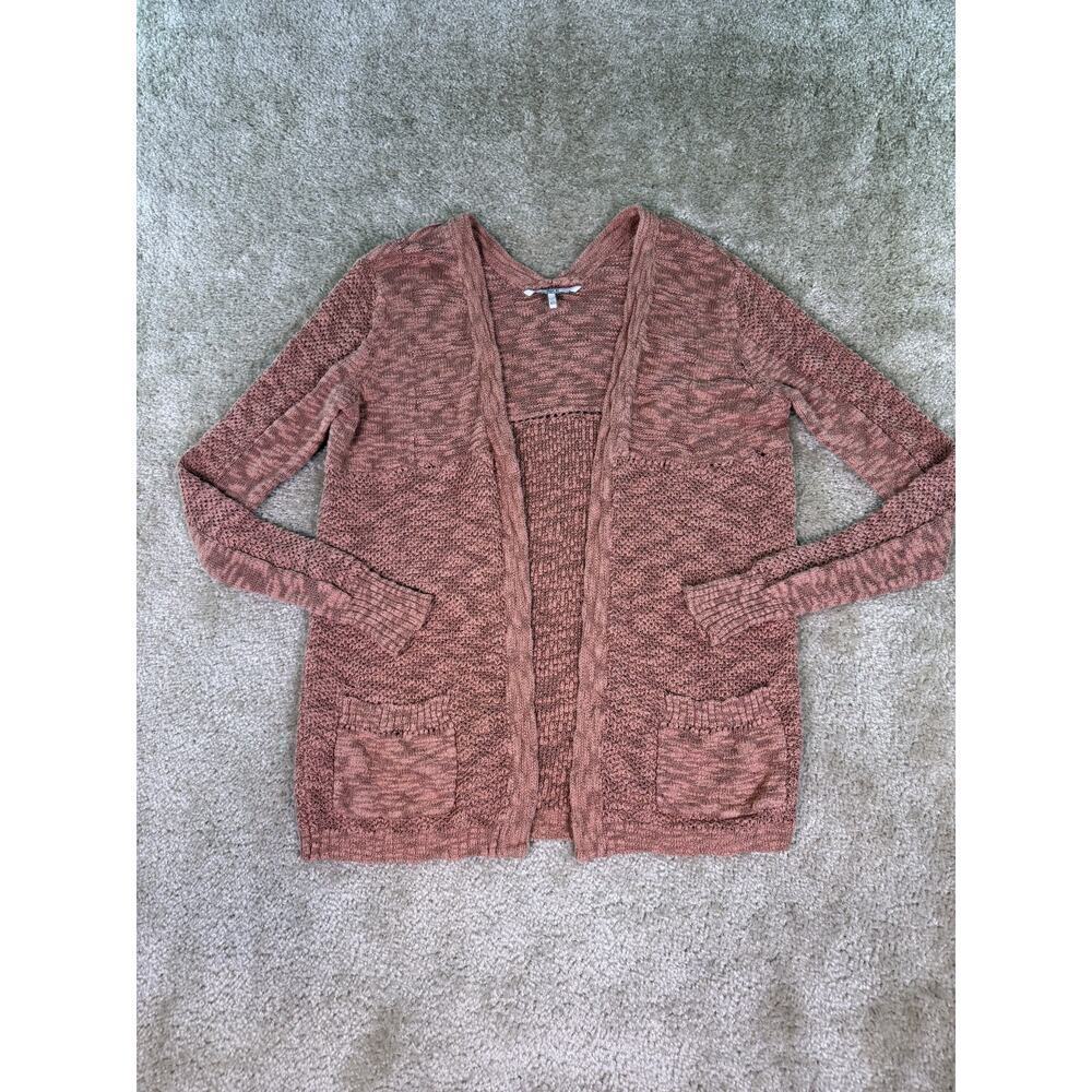 BKE Buckle Sweater Cardigan Brown Orange Distressed Open Sz XS E254